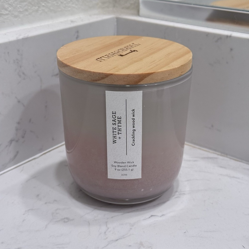 Threshold Target White Sage Thyme Wooden Wick Soy Blend Candle 9oz USED